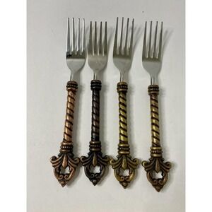 4 Gracious Goods Collection Acanthus Fleur de lis Stainless Dinner Forks 8.5"